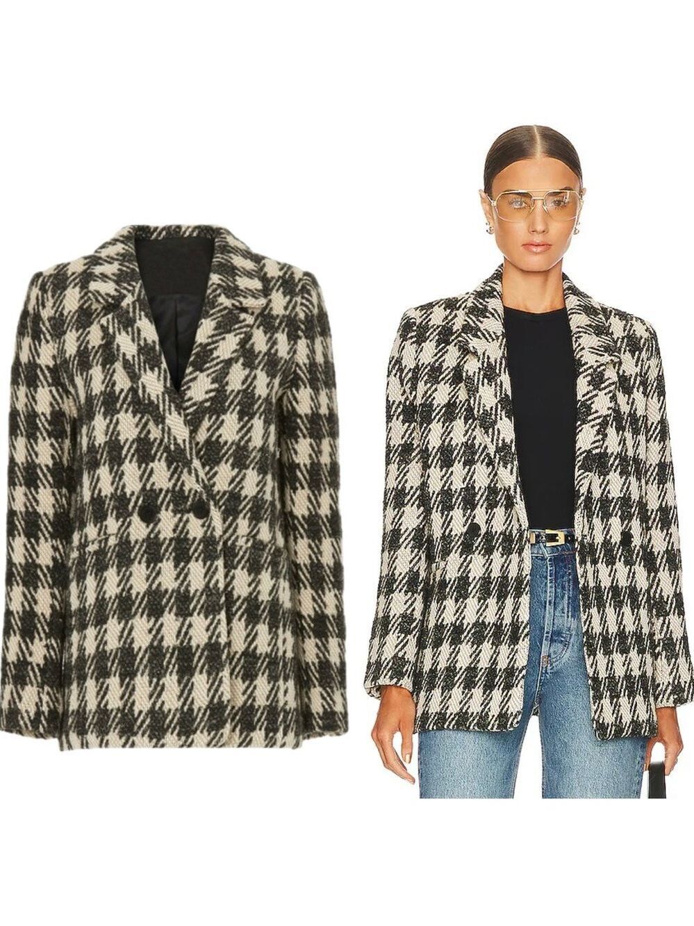 Anine Bing Diana Buffalo Check Blazer jacket coat tan black Sz XXS